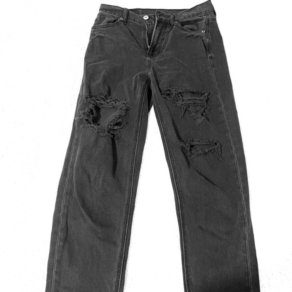 Light black ripped mom jeans- high waisted